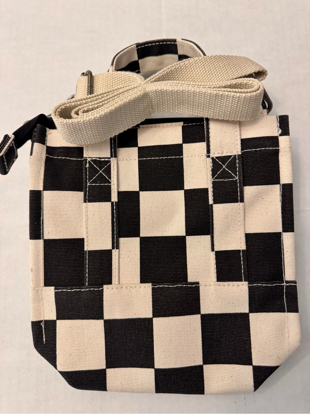 Vans Lil Pergs Checkerboard Crossbody Canvas Tote Bag Black Cream 8x7x3 - Picture 6 of 8